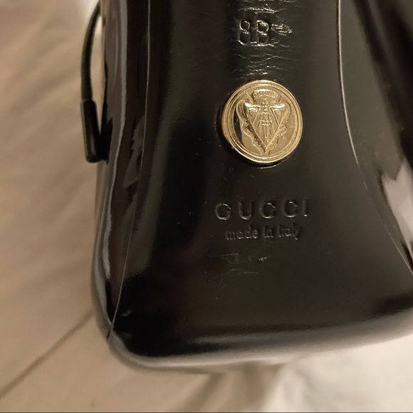 Gucci Black Patent Leather Newton Ankle Peep Toe Booties - NEW - Picture 8 of 12